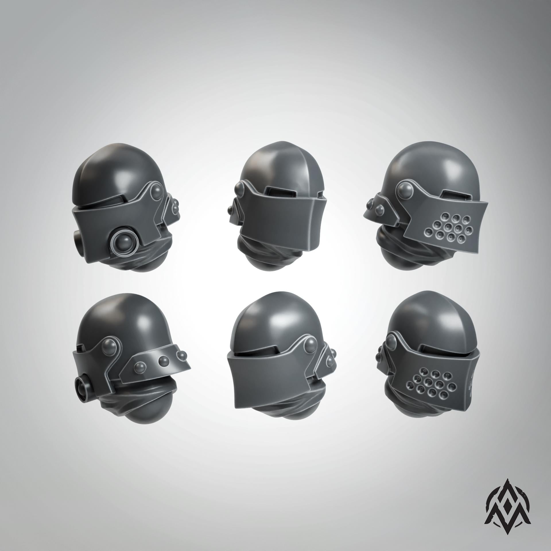 Grimdark Trench Proxy - x6 Dieselpunk Sallet Helmet Heads - 32mm Resin - (Arcamundi)