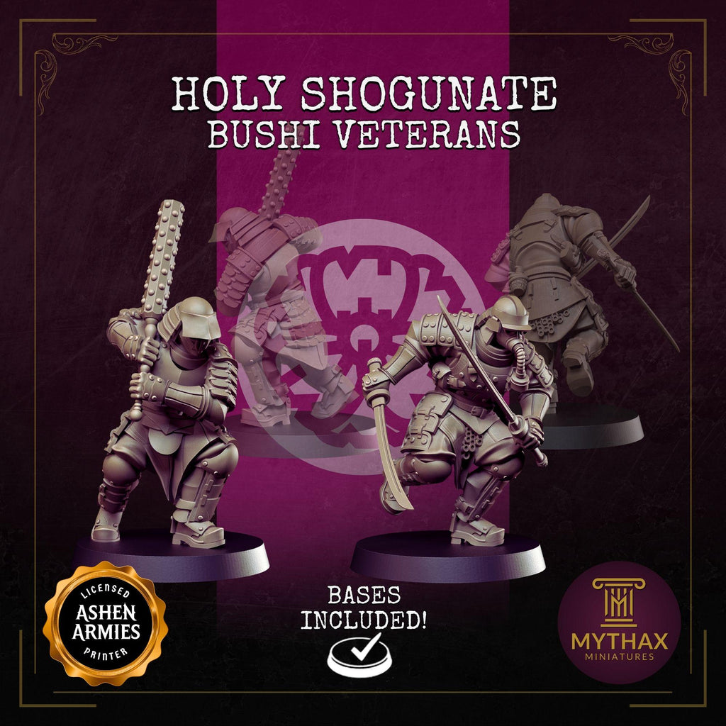 Holy Shogunate Warband – 32mm resin proxy warband miniatures compatible with Trench Crusade by Ashen Armies (close-up detail)