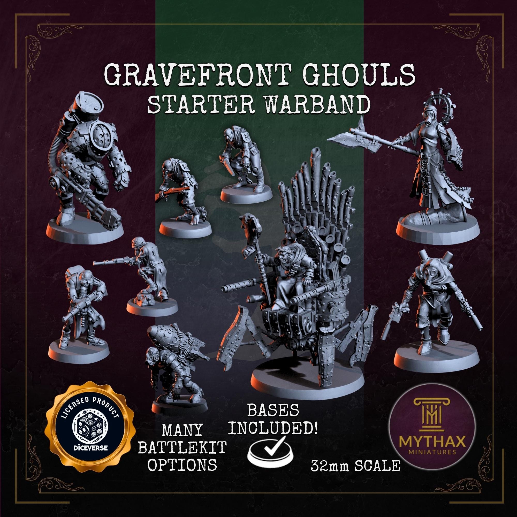 Gravefront Ghouls - Grimdark Trench Proxy Warband - 32mm Resin Miniatures - (Diceverse) - Bases included
