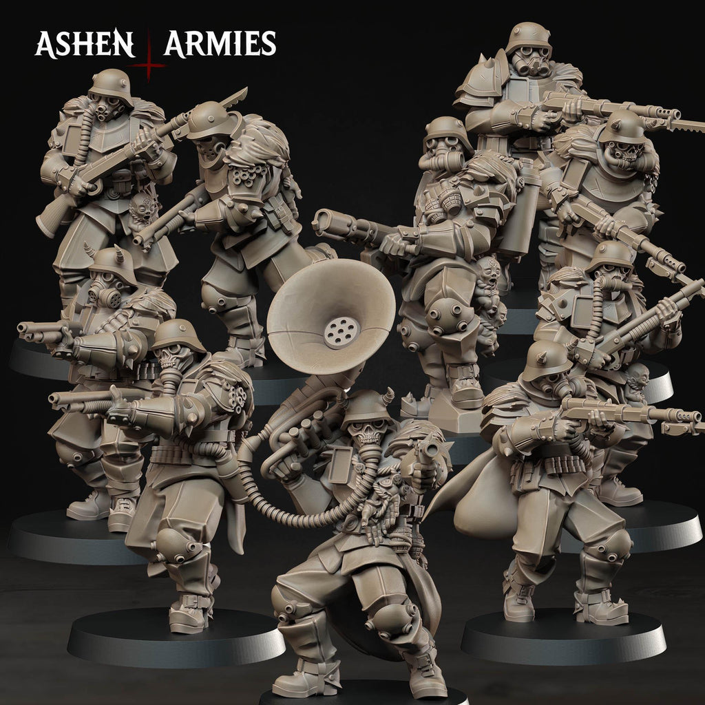 Hellbound Apostates Infantry x10 – 32mm resin proxy infantry miniatures compatible with Trench Crusade by Ashen Armies (front view)