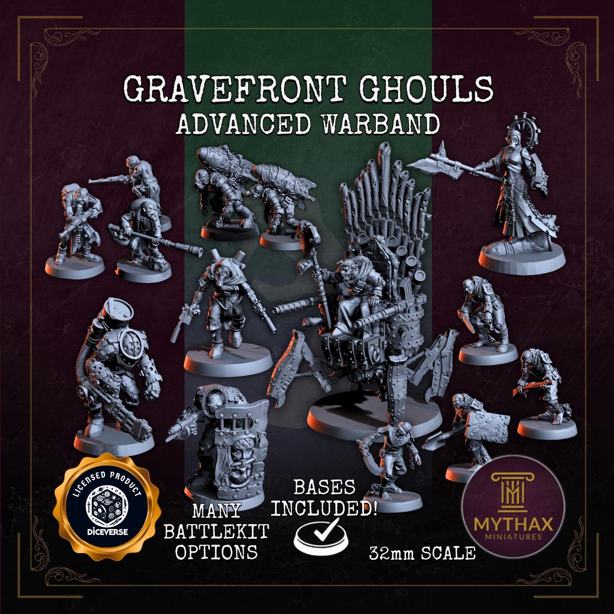 Gravefront Ghouls - Grimdark Trench Proxy Warband - 32mm Resin Miniatures - (Diceverse) - Bases included