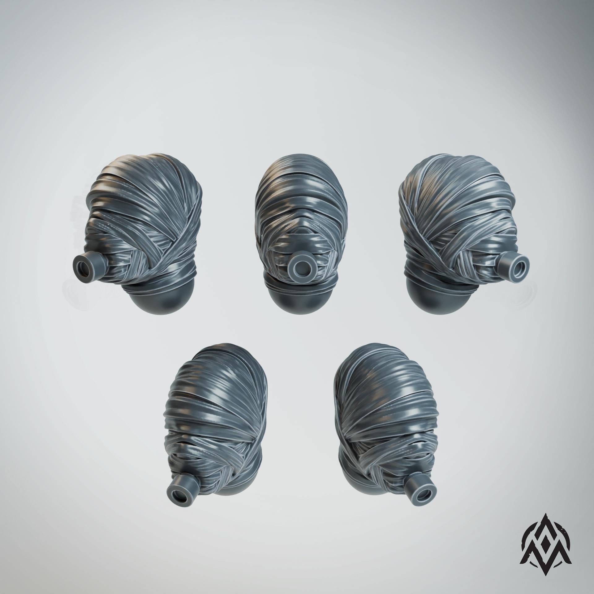 Grimdark Trench Proxy - 10x Leprous Bandaged Heads  - 32mm Resin - (Arcamundi)