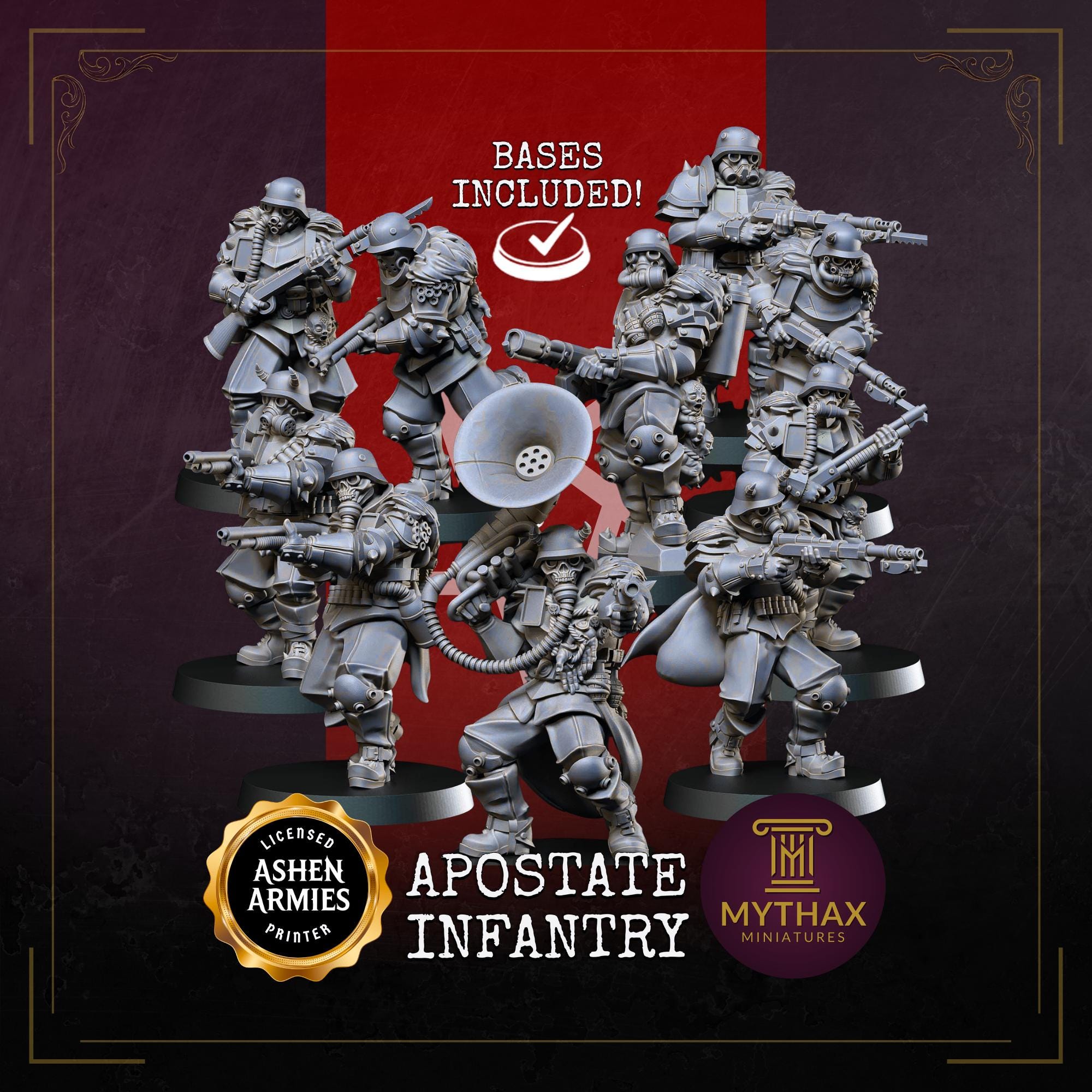 Hellbound Apostates - Grimdark Trench Proxy - 10x Infantry - 32mm Resin Miniatures - (Ashen Armies) - Bases included